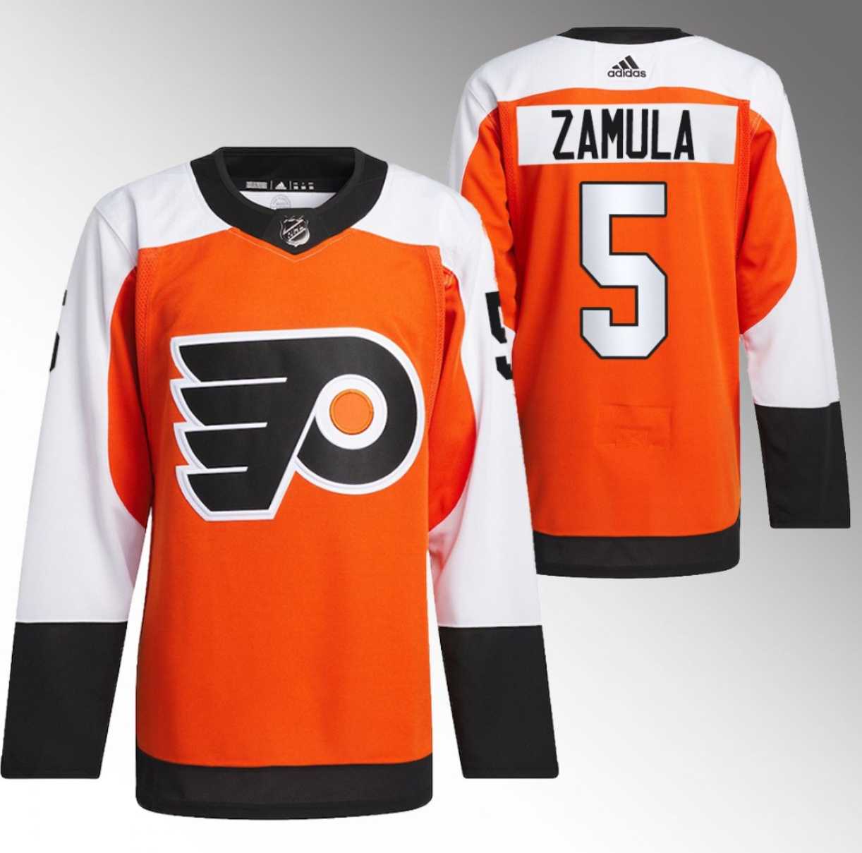 Men's Philadelphia Flyers #5 Egor Zamula 2023-24 Orange Stitched Jersey Dzhi